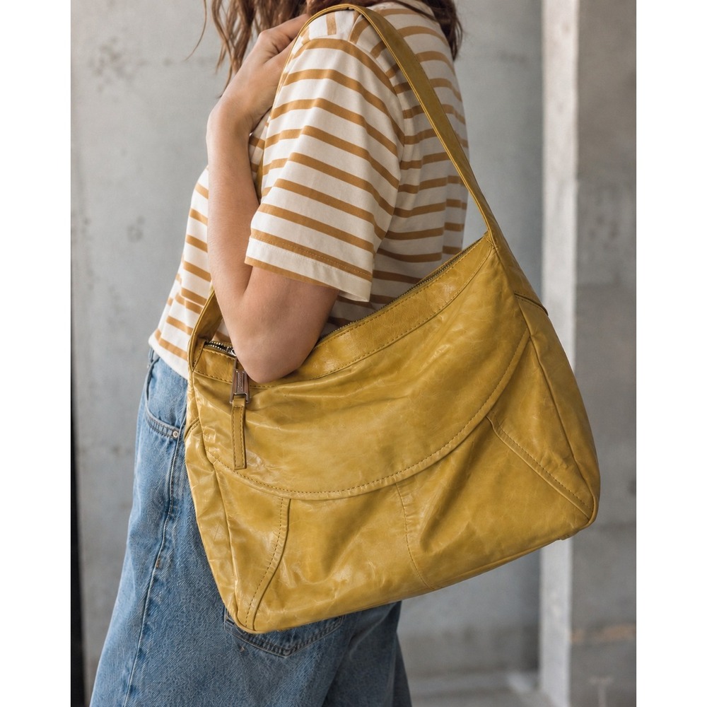 Kenneth Cole Reaction Mustard Yellow Leather Hobo Shoulder Bag Handbag